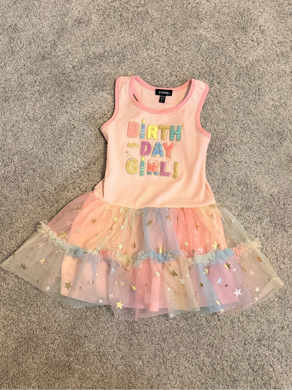 Zunie Pink Pastel Tulle "Birthday Girl" Dress